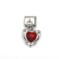 Italiaanse modulaire bedel met een gefacetteerde rode hartsteen in zilver roestvrij staal - Zilver Rood Hart (MKDZ-053)