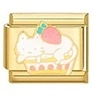 Italian charm link in gold finish with a cute white cat and pink strawberry cake design - Cat on Strawberry Cake Style (MK-1241)