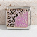 Italian modular charm in stainless steel with pink leopard print and glitter detailing - Pink Sequin Leopard (MK-1274)