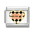 9mm modular link for Italian bracelets featuring a pink Cool Girl heart on checkerboard - Cool Girl Checkerboard Pattern (AX06)
