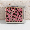 Italian charm pink leopard print stainless steel link for DIY modular bracelets - Leopard Enamel (MK-1275)