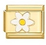 Italian charm link with a white daisy flower on a gold-plated stainless steel base - White Daisy Style (MK-1451)