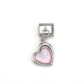 Italiaanse armband link met een gepolijst zilveren hart en een roze edelsteen - Roze Glad Hart (MKDZ-066)