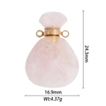 Detalle macro de un colgante de frasco de perfume de cuarzo rosa con medidas y peso - Frasco de Cuarzo Rosa (DZ-1584)