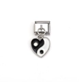 Italiaanse armband bedel hart met zwart-wit yin yang emaille ontwerp in zilver - Tai Chi Yin Yang Hart (MKDZ-085)