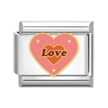 Italian modular stainless steel 9mm link with pink and orange enamel heart Love charm - Love Heart Pattern (AX03)
