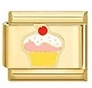 Italian charm link with cupcake design in gold finish for modular bracelets - Cupcake Painted Style (MK-1092)