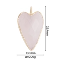 Specifiche dettagliate delle dimensioni per un ciondolo a cuore in quarzo rosa con cornice - Ciondolo a Cuore in Quarzo Rosa Sfaccettato (DZ-1559)
