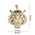 Halskette mit goldener Tigerkopf Anhänger, grünen Augen und weißen Kristallen - Mittlerer Tigerkopf (DZ-1907)