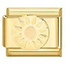 Golden Italian modular charm link with sunflower relief in polished stainless steel - Gold Sun Sunflower Style (MK-1623)