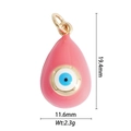 Pink teardrop devil eye charm with gold hook, dimensions 19.4mm by 11.6mm - Pink Teardrop Evil Eye (DZ-2029)