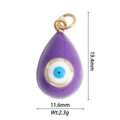 Detailed view of evil eye teardrop pendant showing measurements 19.4mm height and 11.6mm width - Purple Waterdrop Evil Eye (DZ-2030)