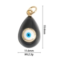 Detailed size view of teardrop evil eye pendant showing 19.4mm height and 11.6mm width - Black Waterdrop Evil Eye (DZ-2031)