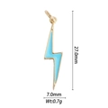 Detailed view of gold-plated lightning bolt pendant with blue enamel and dimensions - Light Blue Lightning Pendant (DZ-2035)