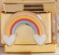 Italian charm link featuring a golden finish rainbow and heart enamel design - Rainbow and Heart Clouds Style (MK-1723)