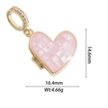 Macro shot of 18k gold heart locket with pink shell inlay and pavé crystals - Gold Pink Mosaic Heart Locket (DZ-1825)