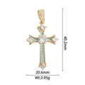 Detailed view of gold plated cross pendant with turquoise beads and size dimensions - Vintage Baroque Cross Pendant With Turquoise (DZ-1826)