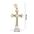 Detail of 18k gold plated cross pendant with green and white zircon, 40.2mm height - Gold Cross Pendant With Green White Rhinestones (DZ-1827)