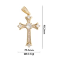 Detail view of 18k gold plated cross pendant showing 40.2mm height and 20.6mm width - Heart-Shaped Cross Pendant With Clear Rhinestones (DZ-1831)