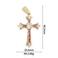 Detailed size view of an 18k gold-plated cross pendant with white and pink zircons - Gold Cross Pendant With White Red Rhinestones (DZ-1832)