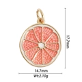 Detailed view of enamel fruit pendant with precise measurements in millimeters and grams - Grapefruit Slice Design Pendant (DZ-1833)