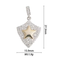 Detail van schildhanger met ijzige strass-steentjes en gouden ster, 27,3 mm hoogte - Gouden Ster Ingelegd Schild (DZ-1933)