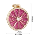 Detail of 18k gold plated fruit pendant showing pink enamel texture and dimensions - Pink Purple Citrus Slice Design Pendant (DZ-1837)
