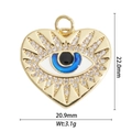 Detailed view of gold plated heart evil eye pendant with zircons and measurements - Heart Evil Eye (DZ-2050)
