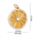 Detailed view of orange slice pendant with dimensions 17.7mm by 14.7mm in gold finish - Orange Slice Design Pendant (DZ-1838)