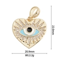 Detail view of heart-shaped evil eye pendant in gold plating with size measurements - Heart Evil Eye Style 2 (DZ-2051)
