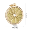 Detailed view of 18k gold plated lemon slice pendant measuring 17.7mm by 14.7mm - Pale Yellow Lemon Slice Design Pendant (DZ-1840)
