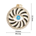 Detail view showing dimensions of a 22.3mm gold Evil Eye pendant with blue eye and crystals - Black and White Round Evil Eye (DZ-2054)