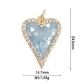 Macro detail of a 18k gold plated heart cross pendant with zircon and blue shell inlay - Gold Light Blue Mosaic Heart With Rhinestone Pendant (DZ-1842)