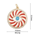 Detailed dimensions of gold evil eye pendant with crystal inlay and spiral enamel design - Red White Spiral Round Evil Eye (DZ-2055)