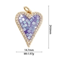 Detail of 18K gold heart pendant with blue mosaic mother of pearl and white zircons - Gold Purple Mosaic Heart With Rhinestone Pendant (DZ-1843)