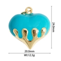 Lava style heart pendant with blue enamel and gold dripping metal for DIY jewelry - Lake Blue Lava Drip Heart Pendant (DZ-2324)