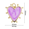 Detailed view of a purple heart pendant with gold metal edges and dimensions shown - Purple Beaded Edge Heart Pendant (DZ-2328)