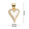 Detailed view of gold lava heart pendant with white enamel and zircon border, 19.5mm size - White Pave Rhinestone Heart Pendant (DZ-2332)