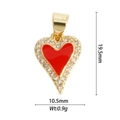 Detailed view of a gold heart pendant with red enamel, zircons, 19.5mm height and 0.9g weight - Red Pave Rhinestone Heart Pendant (DZ-2333)