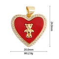 Macro view of gold-plated red enamel heart pendant with bear detail and zircon border - Red Rhinestone Gold Bear Heart Pendant (DZ-2335)