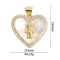 Detailed view of gold lava heart pendant with mother of pearl, bear motif and dimensions - Pearl Rhinestone Gold Bear Heart Pendant (DZ-2336)