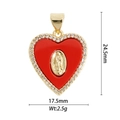 Lava heart pendant with red enamel, gold finish, and white zircon accents, size 24.5x17.5mm - Red Rhinestone Virgin Mary Heart Pendant (DZ-2337)