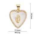 Detail view of heart pendant with mother of pearl, gold Virgin Mary, and clear crystals - Pearl Rhinestone Virgin Mary Heart Pendant (DZ-2338)
