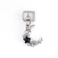 Ciondolo a luna d'argento con cristalli e stella nera per bracciali modulari DIY - Mezzaluna Stella Nera (DZ-619-S)