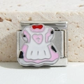 Italiaanse charm link van roestvrij staal met een schattig roze en wit jurkje - Roze Jurk Patroon (MK-1356)