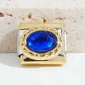 Italian charm link with a blue oval gemstone and gold twisted rope frame in silver - Dark Blue Oval Stone Twist (MK-1234)