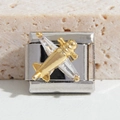 Italienisches Edelstahl-Modularmband mit goldenem Flugzeug und Kristallen besetzt - Silberner Flugzeug-Stil (MK-817)