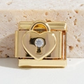 Eslabón italiano dorado con diseño de candado de corazón y circón transparente - Estilo Candado Corazón (MK-1429) / 5 Piezas / Dorado