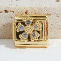 Italian modular charm in gold finish with a sparkling zircon-encrusted flower design - Five-Petal Flower (MK-1204)