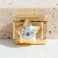 Italienisches Charm-Glied aus goldenem Edelstahl mit kristallbesetztem Stern - Pentagramm-Stil (MK-1374) / 5 Stück / Gold